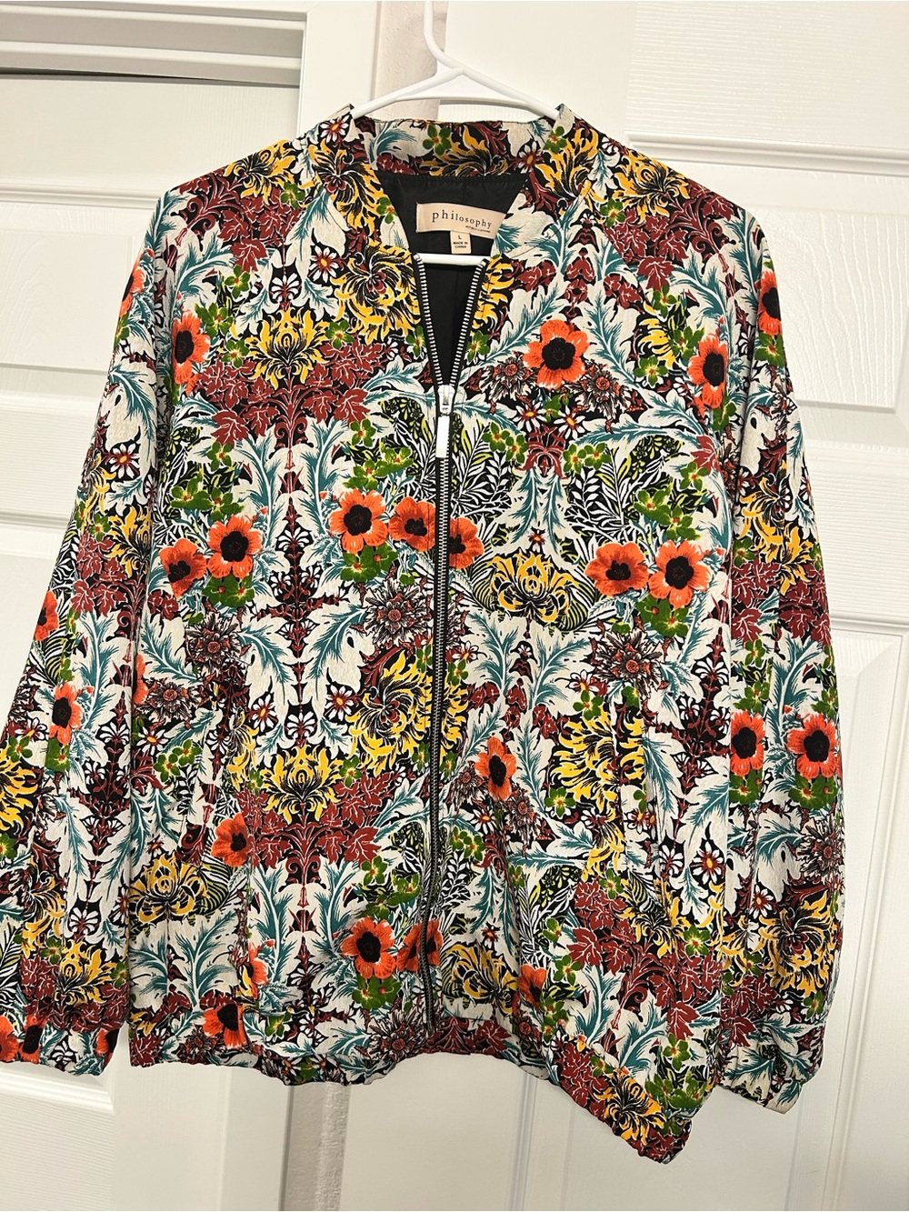 Philosophy Multicolor Floral Bomber Jacket with Orange Accents